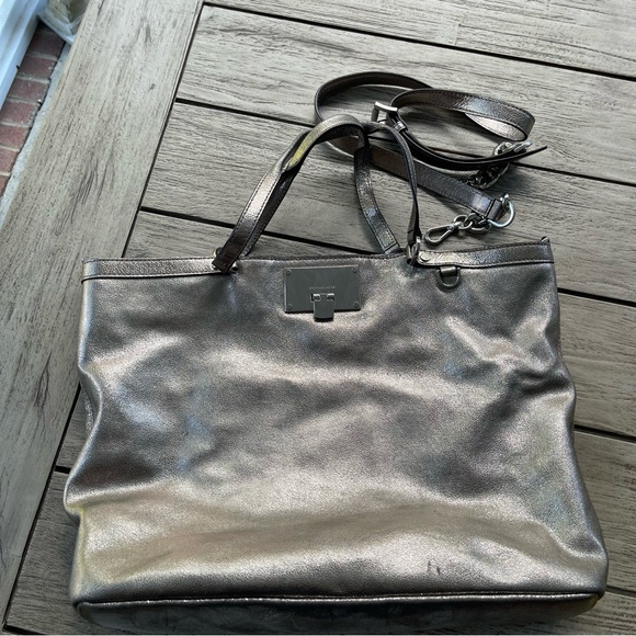 Michael Kors Leather Nickel Metallic Large Tote Bag - Picture 1 of 13